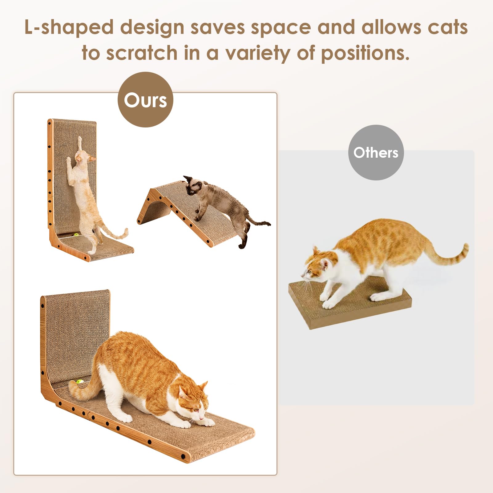 EHEYCIGA Kratzbrett Katze – L-Form, 68 cm Hoch, Hochdicht &amp; Verschleißfest – Für Wand und Ecke – Inklusive Katzenspielzeug – Groß