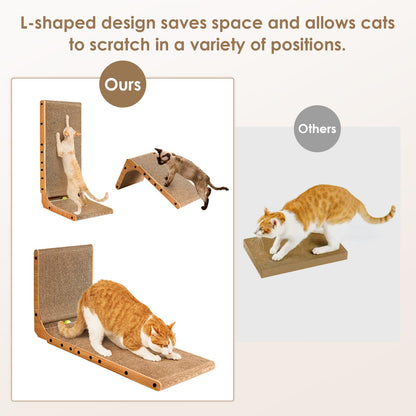 EHEYCIGA Kratzbrett Katze – L-Form, 68 cm Hoch, Hochdicht &amp; Verschleißfest – Für Wand und Ecke – Inklusive Katzenspielzeug – Groß