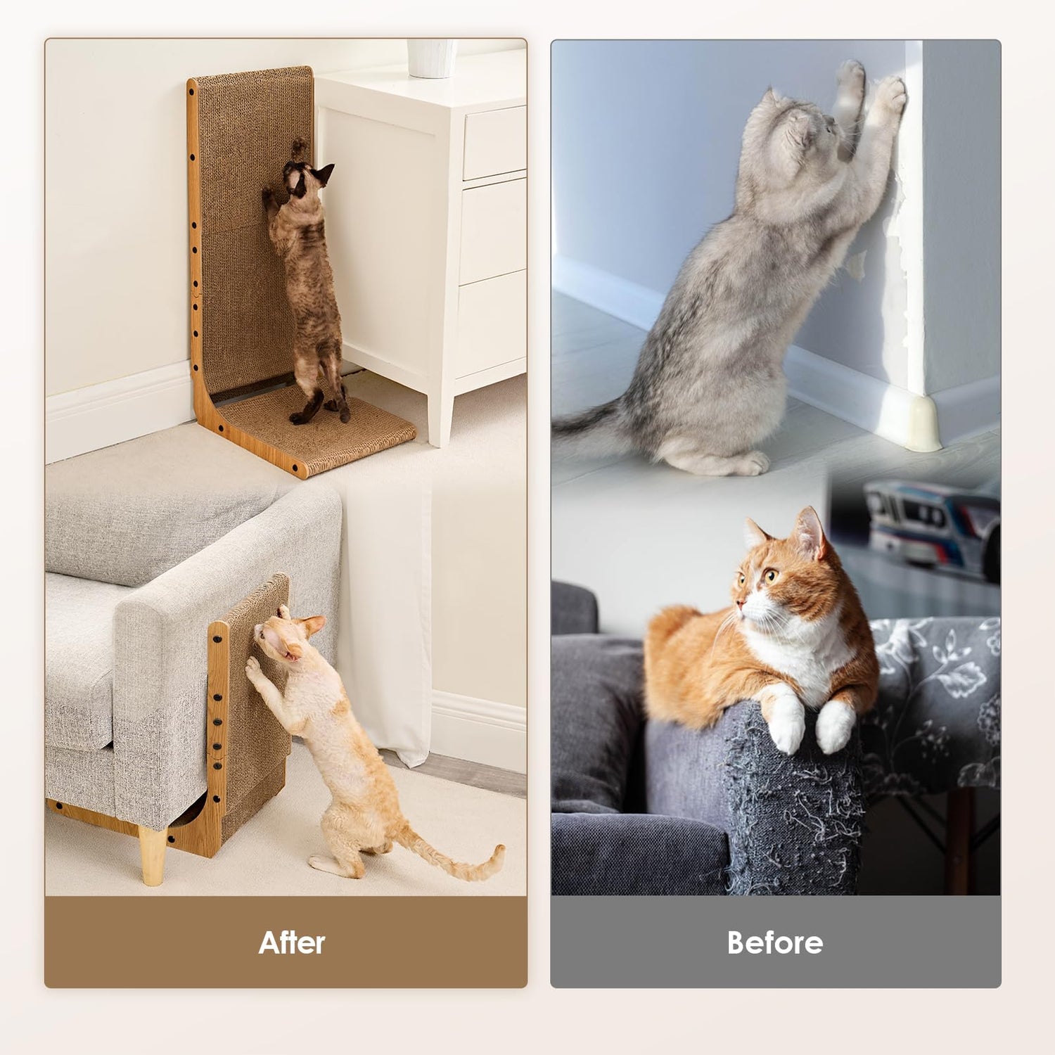 EHEYCIGA Kratzbrett Katze – L-Form, 68 cm Hoch, Hochdicht &amp; Verschleißfest – Für Wand und Ecke – Inklusive Katzenspielzeug – Groß