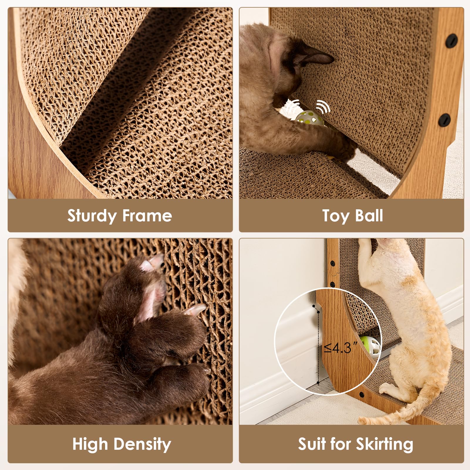 EHEYCIGA Kratzbrett Katze – L-Form, 68 cm Hoch, Hochdicht &amp; Verschleißfest – Für Wand und Ecke – Inklusive Katzenspielzeug – Groß