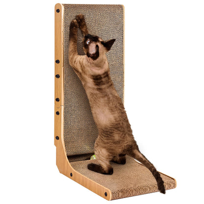 EHEYCIGA Kratzbrett Katze – L-Form, 68 cm Hoch, Hochdicht &amp; Verschleißfest – Für Wand und Ecke – Inklusive Katzenspielzeug – Groß