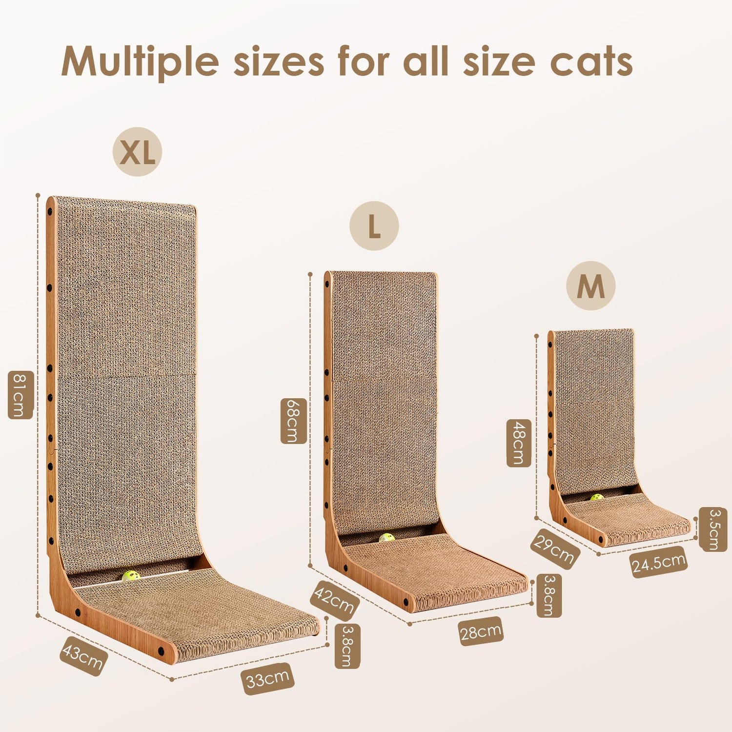 EHEYCIGA Kratzbrett Katze – L-Form, 68 cm Hoch, Hochdicht &amp; Verschleißfest – Für Wand und Ecke – Inklusive Katzenspielzeug – Groß